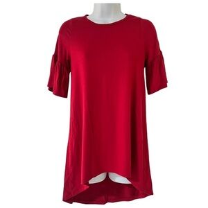 Agnes & Dora Women’s Ruffle Sleeve Tunic Top Cherry Red High-Low Hem